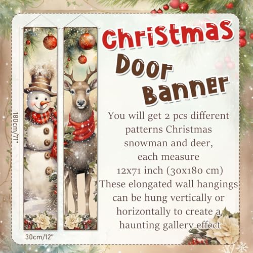 2PCS Christmas Porch Banners Snowman and Deer Holiday Door Decorations
