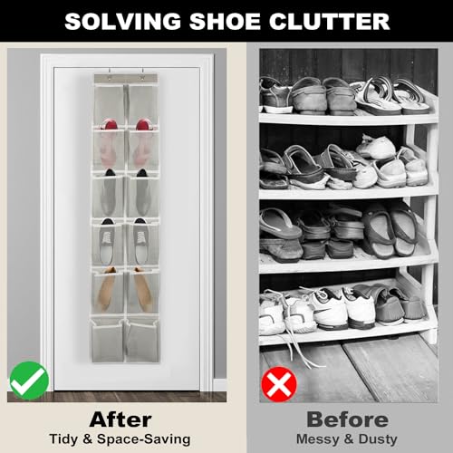GOMAJI Gray Over the Door 12-Pocket Shoe Organizer, Durable & Space-Saving