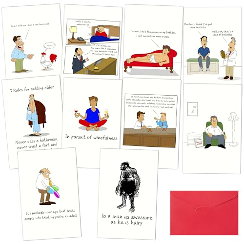 10 Humorous Father's Day Cards with Envelopes - Funny Birthday Greeting Set