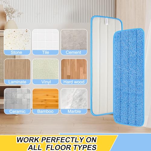 H-Gamely 16.5" Microfiber Mop Pads - 3 Pack Replacement Heads for Bona (Blue)