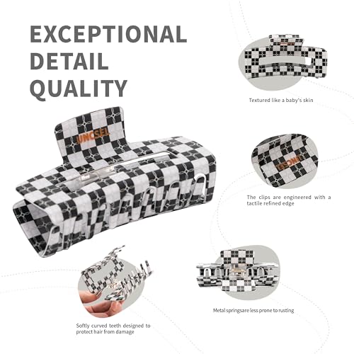UNCSEL Checkered Claw Clip 4.3 Inch Non-Slip Aesthetic Hair Clip
