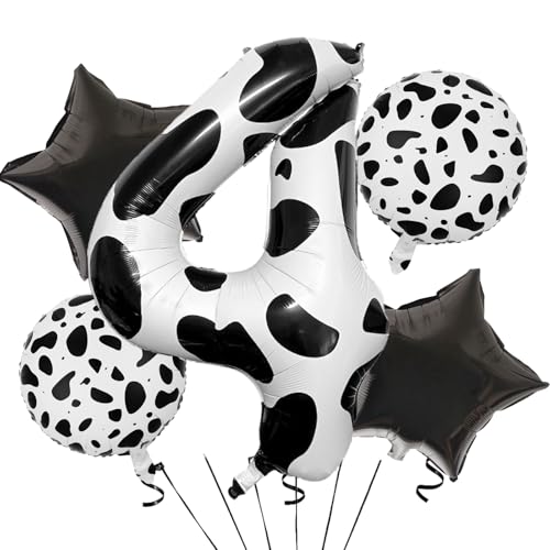40 Inch Cow Print Number 4 Balloons Set for Kids' Birthday Party