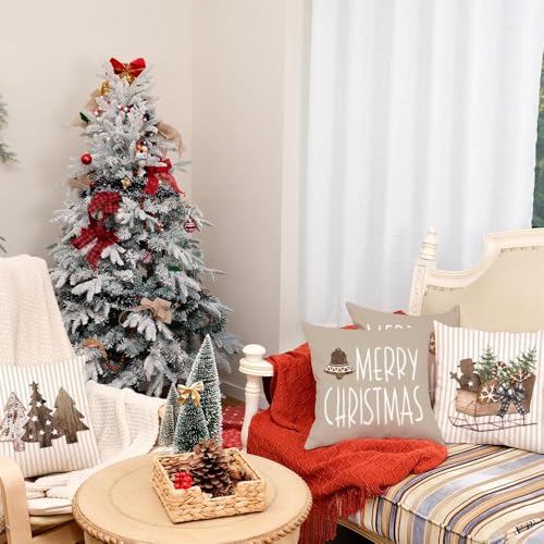GEEORY Brown 18x18 Inch Christmas Pillow Covers Set of 4 Holiday Decor