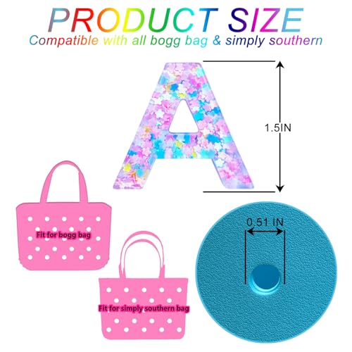 HLUWA Pink Star Sequin Letter Charms for Bogg Bag & Beach Totes