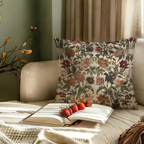 Dark Botanical 01 Vintage Floral Throw Pillow Cover 18x18