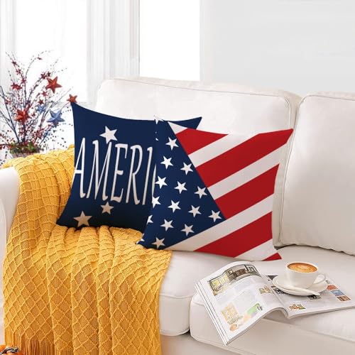 4th of July Velvet Throw Pillow Covers 18x18 (Set of 4) - Patriotic American Flag Decor