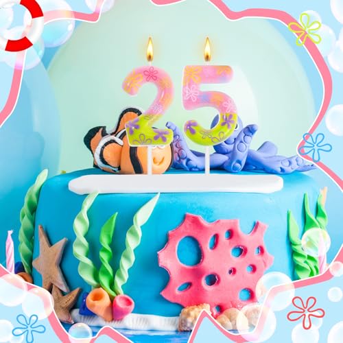 Number 25 Birthday Candle, Underwater Ocean Themed Cake Topper