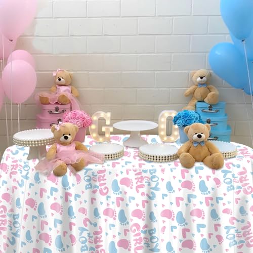 3 Pcs Gender Reveal Party Tablecloths - Round Pink & Blue 84x84