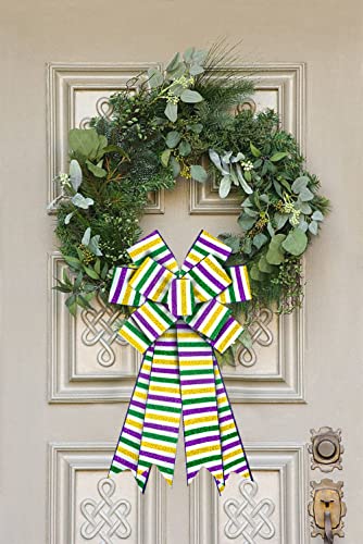 Mardi Gras Wired Edge Ribbon 2.5 Inch x 10 Yards Glitter Stripes