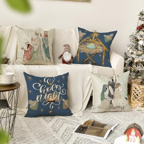 AVOIN colorlife Christmas Snowflake Throw Pillow Covers, 18x18 Inch, Set of 4