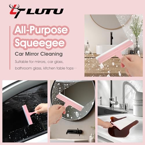 LTLUTU 5-Inch Silicone Shower Squeegee - Compact Pink Glass & Mirror Cleaner