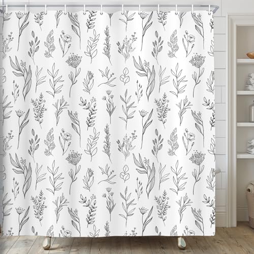 Drgilau Vintage Botanical Floral Shower Curtain Set - 48" x 72" White