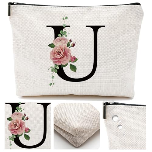 Comanro Personalized Monogram Letter Makeup Bag, Waterproof Travel Cosmetic Pouch