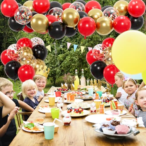 ZizasAry 100pcs Black Red Gold Balloons Set - 12 Inch Confetti & Plain Latex for Party Decorations