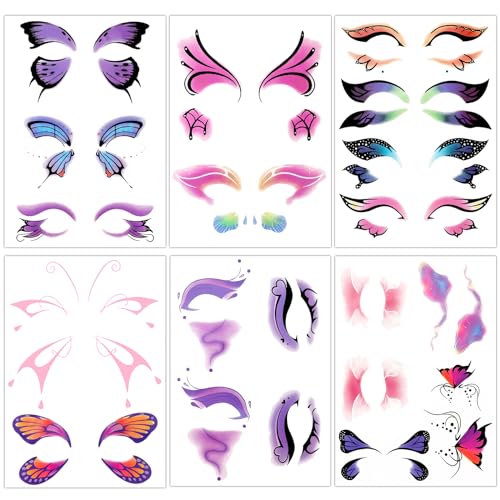 Konsait Butterfly Temporary Tattoos - 17 Pairs Eye Face Sticker Makeup