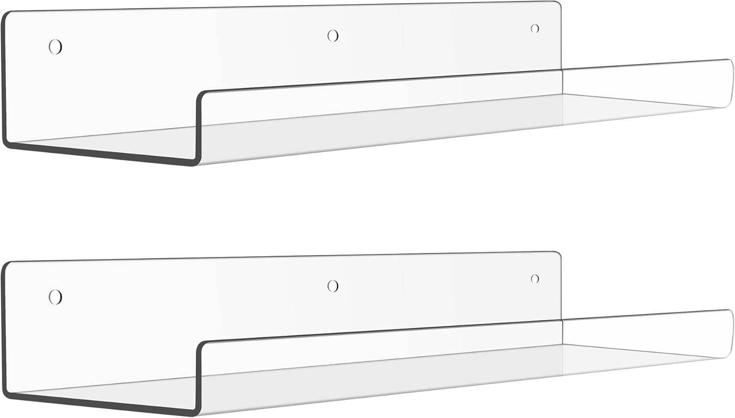 Upsimples Acrylic Floating Shelves - 15” Wall Organizer for Bathroom, Bedroom & Nursery | Clear 2-Pack