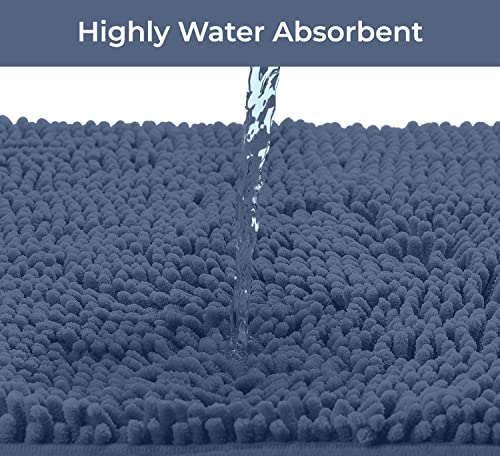 LuxUrux Medium Blue 30x20 Inch Soft Chenille Bath Rug Non-Slip Microfiber Floor Mat