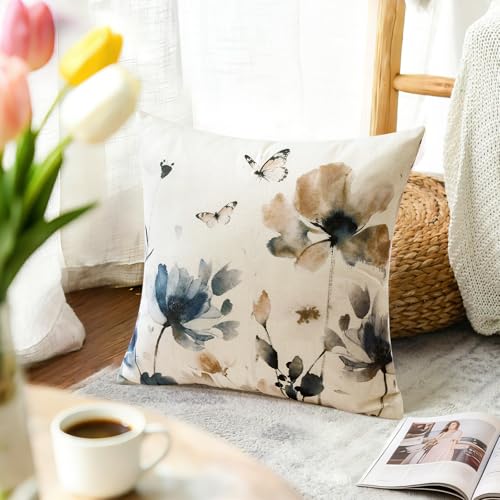 Floral Throw Pillow Cover 18x18 Inch - Spring Poppy Design