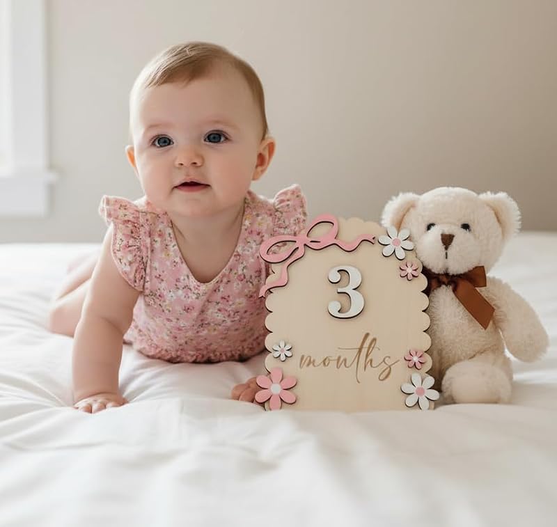 Baby Girl Monthly Milestone Signs - Double-Sided Nursery Decor