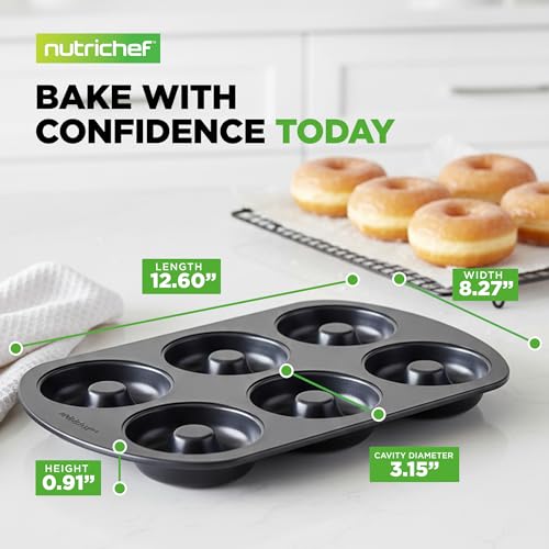 NutriChef Nonstick Carbon Steel Donut Pan - 6-Cavity Baking Tray