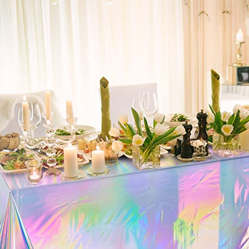 Laser Iridescent Plastic Tablecloths 12 Pack - Shiny Disposable Rectangular Cover 54" x 108" - Party Decor