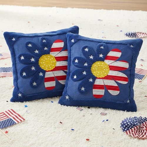 GAGEC 18x18 Inch Patriotic Flag Pillow Covers Set of 2 - American Stars & Stripes Decor