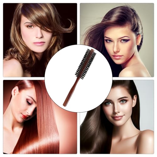 Qjaiune Small Boar Bristle Round Hair Brush for Short Hair and Bangs