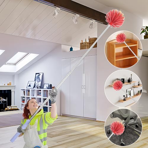 TOXYMHO Cobweb Duster with 59-inch Extension Pole for High Ceiling Cleaning