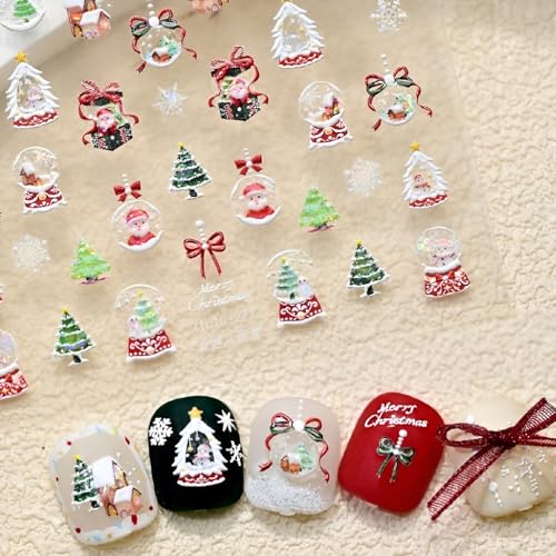 Tnbuokas 5D Christmas Nail Stickers Self-Adhesive Holiday Snowman Decals
