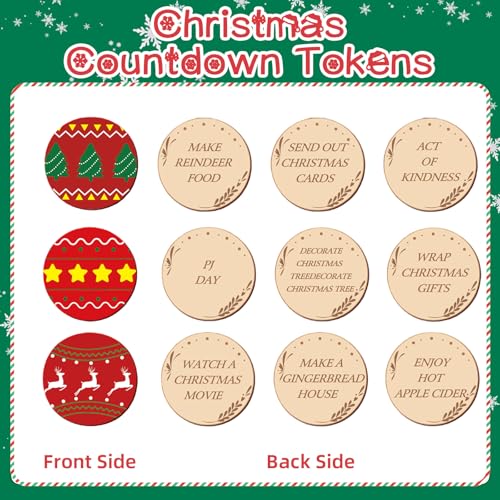 Jansun 25-Piece Wooden Christmas Countdown Tokens Set