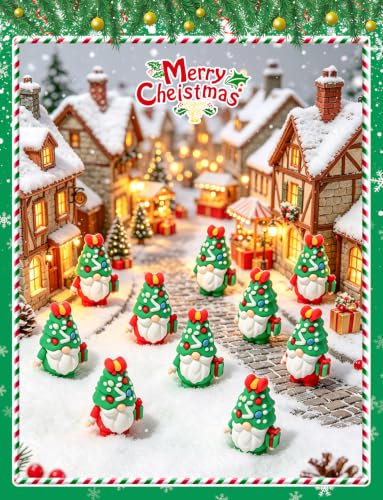 Christmas Gnome Figurines Set - 52 Mini Resin Holiday Decorations - Red & Green, 1.38 Inch - Variation: Christmas Gnome / 52pcs