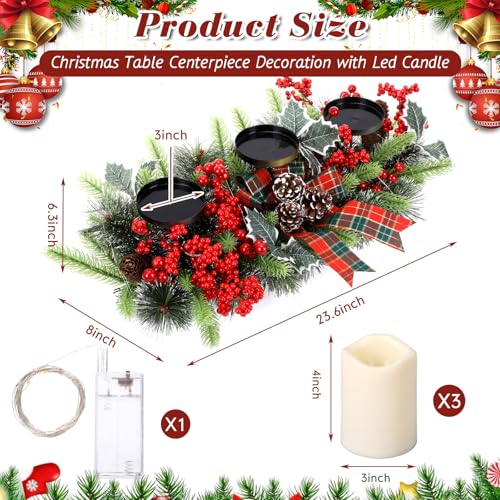 Baquler 3 LED Christmas Candle Centerpiece Battery Pine Red and Green