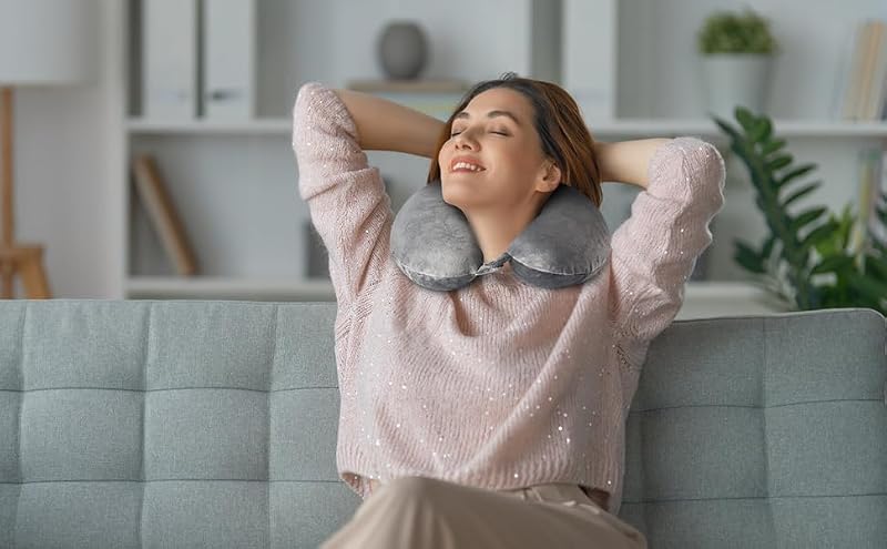 Gray Memory Foam Travel Pillow - Ergonomic Neck Support for Airplanes & Cars