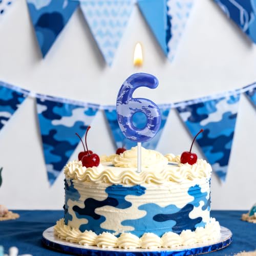 Camo Number 6 Birthday Candle - Camouflage Cake Topper for Boys
