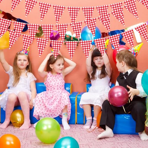 Red and White Checkered Pennant Banner Garland for Parties