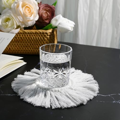 Handmade Boho Cotton Macrame Coasters with Tassels - 2 Pack
