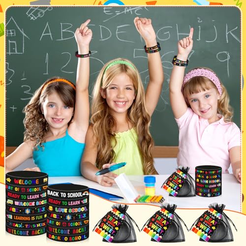 Back to School Gift Set - 24 Silicone Bracelets, Bags & Tags