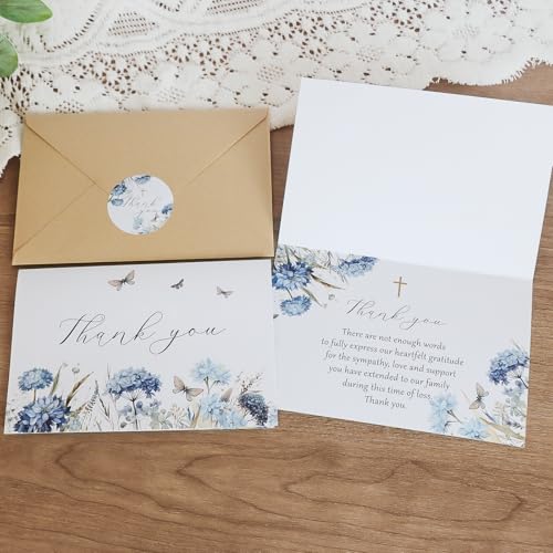 25 Elegant Funeral Thank You Cards with Envelopes | Watercolor Design