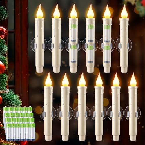 Ivory 12-Pack Dusk to Dawn Christmas Window Candles with Suction Cups