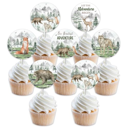 Woodland Adventure Baby Shower Cupcake Toppers - 24pcs