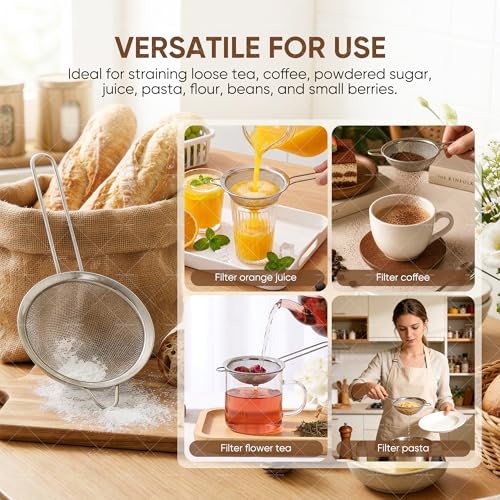 5-Piece Stainless Steel Fine Mesh Strainer Set for Baking & Cooking