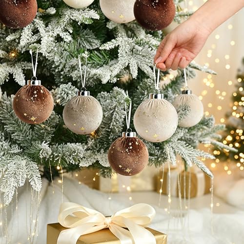 Upgraded Brown Velvet Christmas Tree Ornaments 15 pcs - Shatterproof Holiday Decor