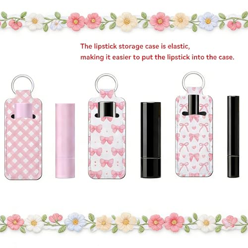 3 Pack Lipstick Holder Keychain - Neoprene Clip-On Pouch for Women