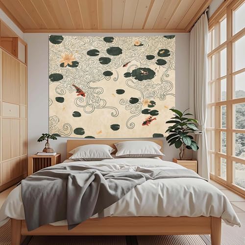 Lifeella Koi Pond Tapestry - Abstract Lotus Wall Hanging, 48"L x 36"W
