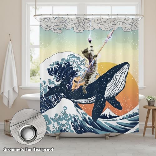 Funny Cat Shower Curtain - Waterproof 72x72 Inch Fabric Decor