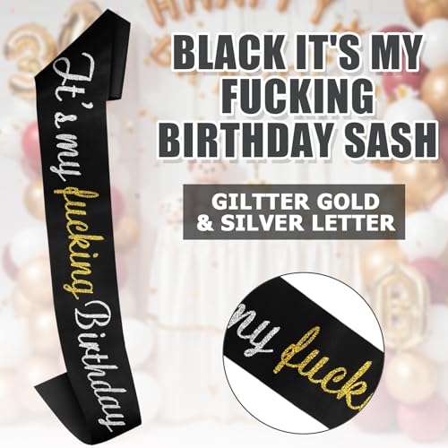 It's My F-King Birthday Sash - Glitter Black Satin for All Ages