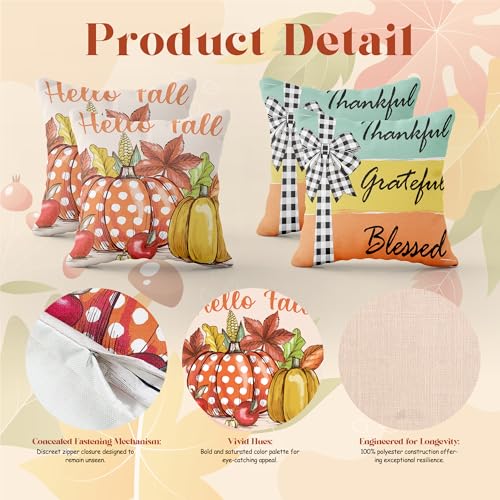 OHOME Fall Orange Pillow Covers 18x18 Inch - Thanksgiving Decor for Couch & Home
