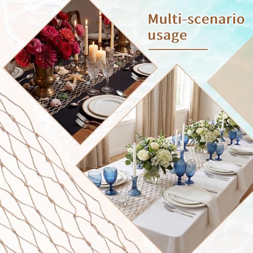 Decorative Fishing Net Table Runner - 12x72 inch Cotton for Parties