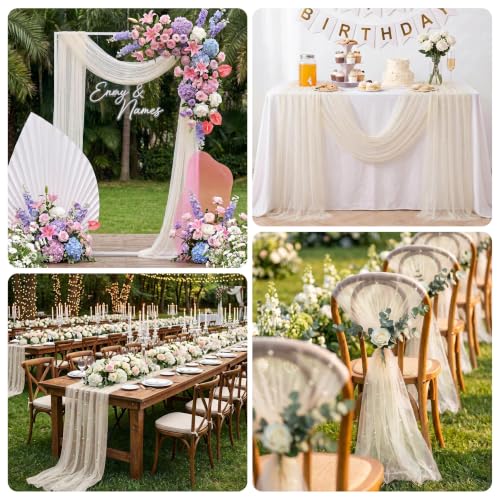Ivory Pearl Tulle Table Runner 10FT Gauze Sheer Decor for Wedding Party