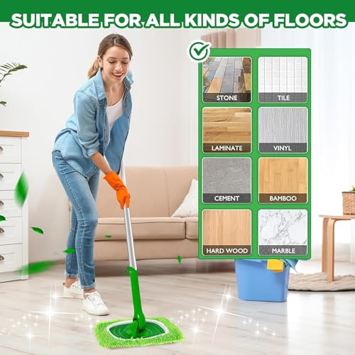 Febsow Green 4PCS Reusable Microfiber Mop Pads for Swiffer